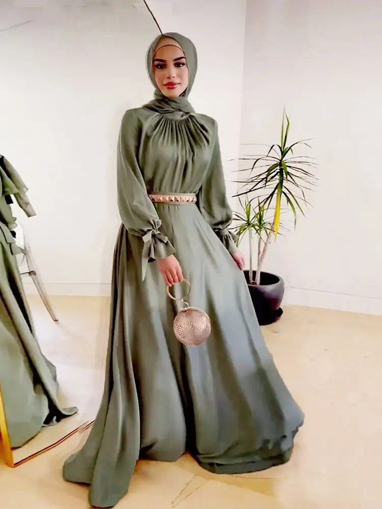 Ramadan Eid Fashion Muslim Dress Silky Soft Robe Musulmane Abaya Elegant Silky Muslim Arab Worship Service Clothing WY1461