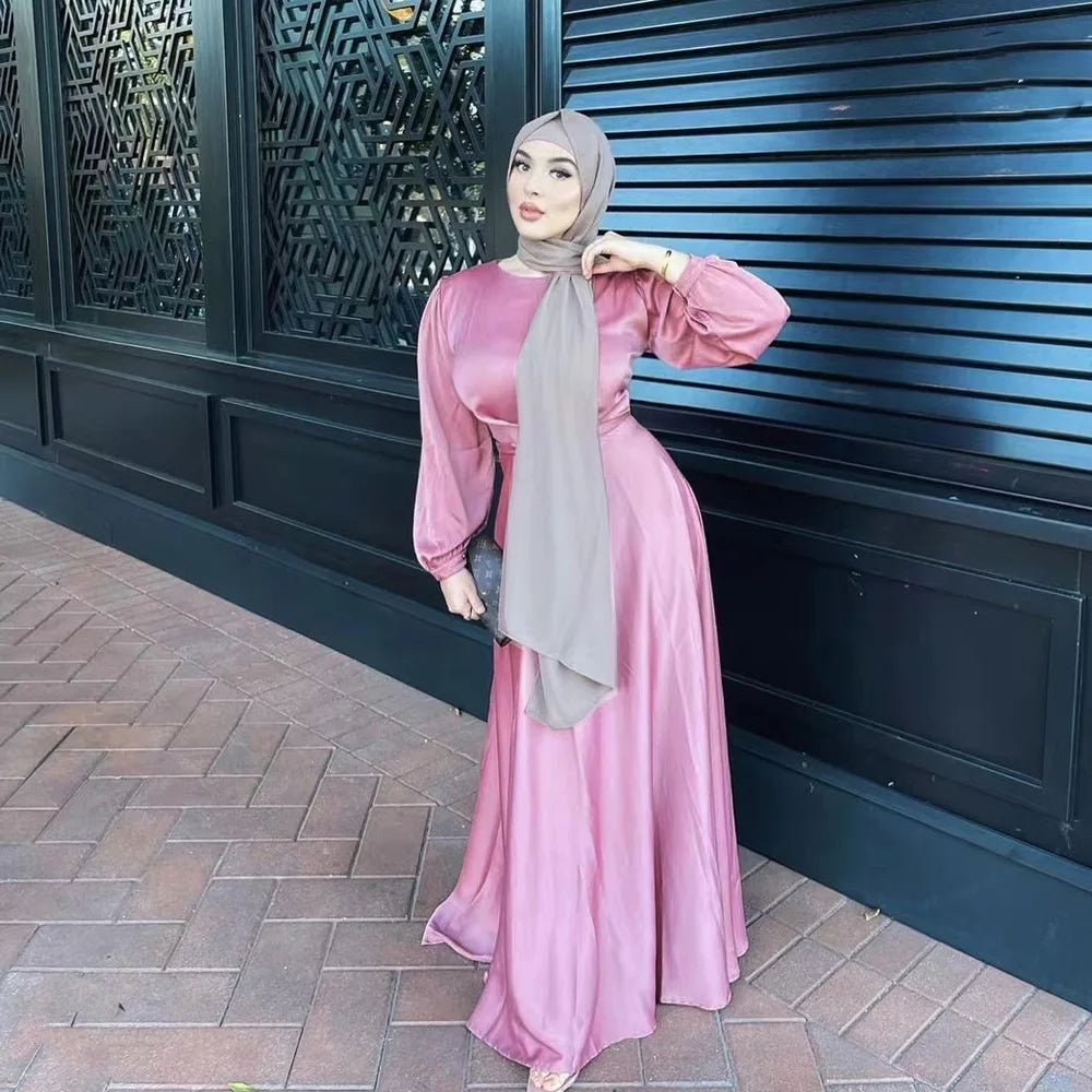 Eid Muslim Solid Color Robe Ankle Dress Abaya Women Party Dresses Ramadan Abayas Caftan Kaftan Elegant Vestidos Jalabiya