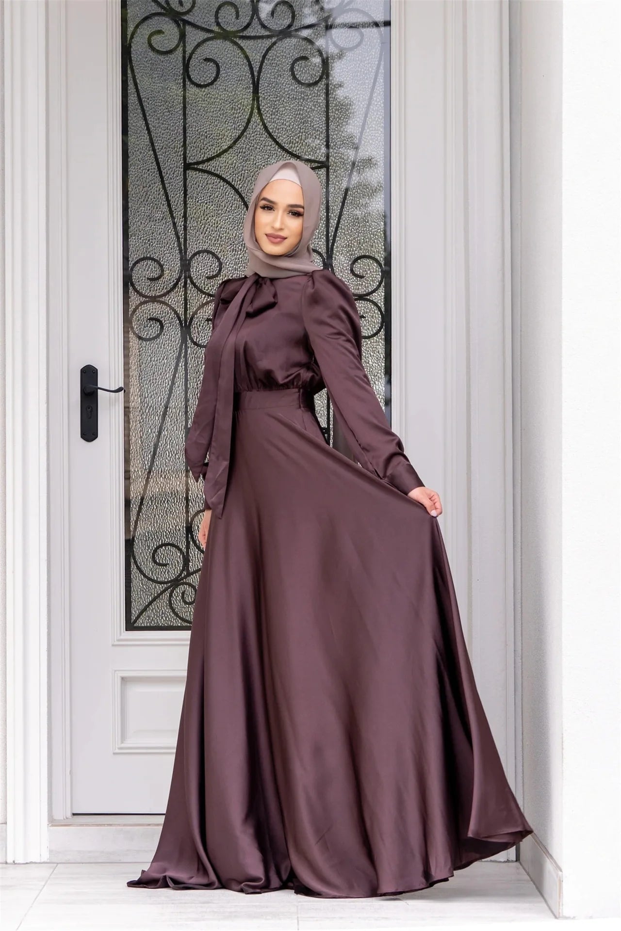 Elegant Satin Dress for Women Muslim Fashion Abaya Hijab Dubai Turkey Evening Dresses Arabic Kaftan Robe Female Islamic Clothing