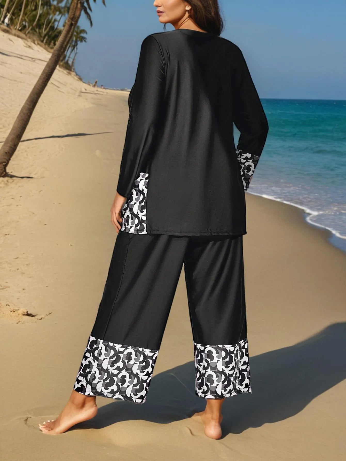 Women Muslim Swimwear Maple Leaf Printing Lslamic Clothes Hijab Long Sleeves Sport Swimsuit Burkinis Bathing Suit Abaya