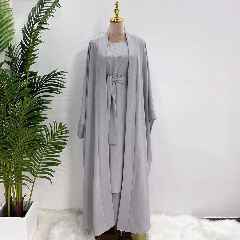 Fashion Muslim Kimono Abaya Cardigan Ramadan Dress Sets for Women Dubai Turkey Eid Islamic Comfortable Two Piece Sets