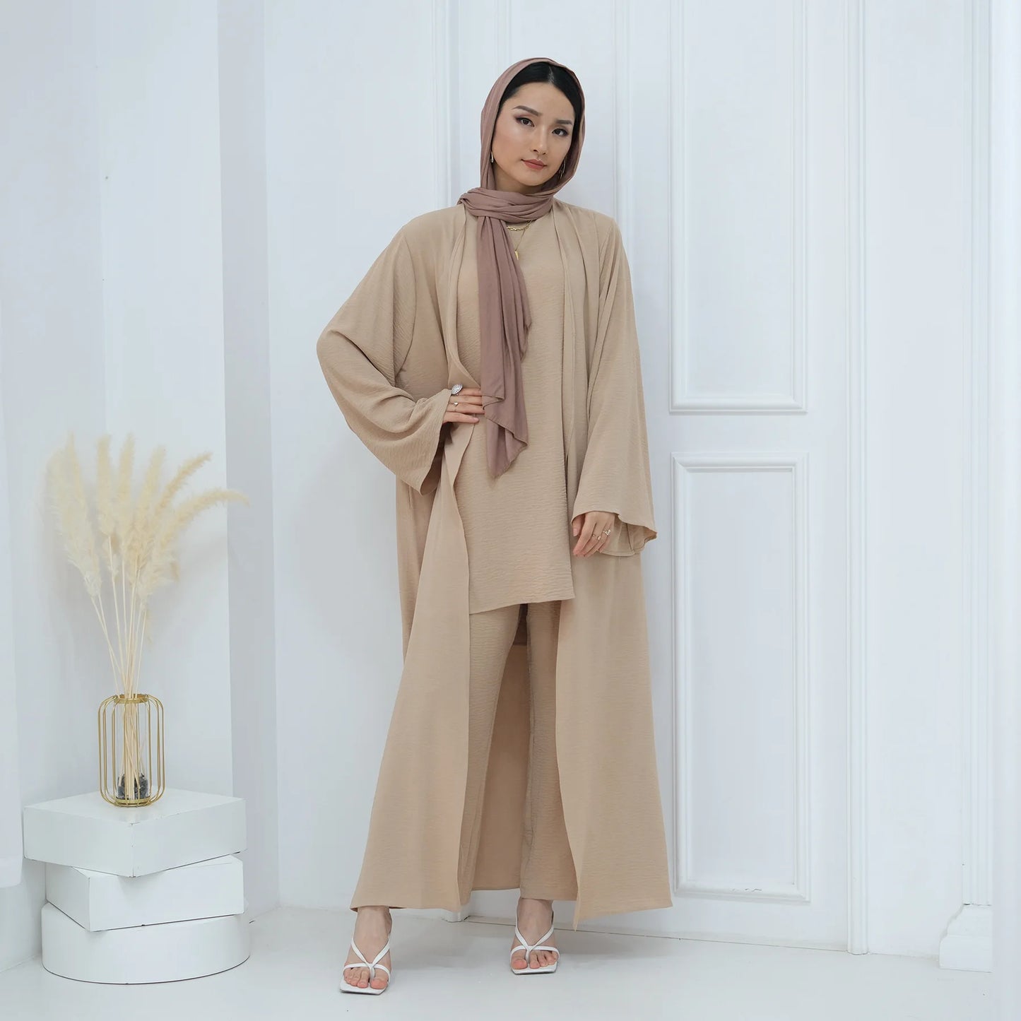 3Pieces Ramadan Eid Djellaba Suits Abaya Dubai 3 pieces Dress + Pants Muslim Sets Dress Abaya Dubai Muslim Islam Abayas WY2041