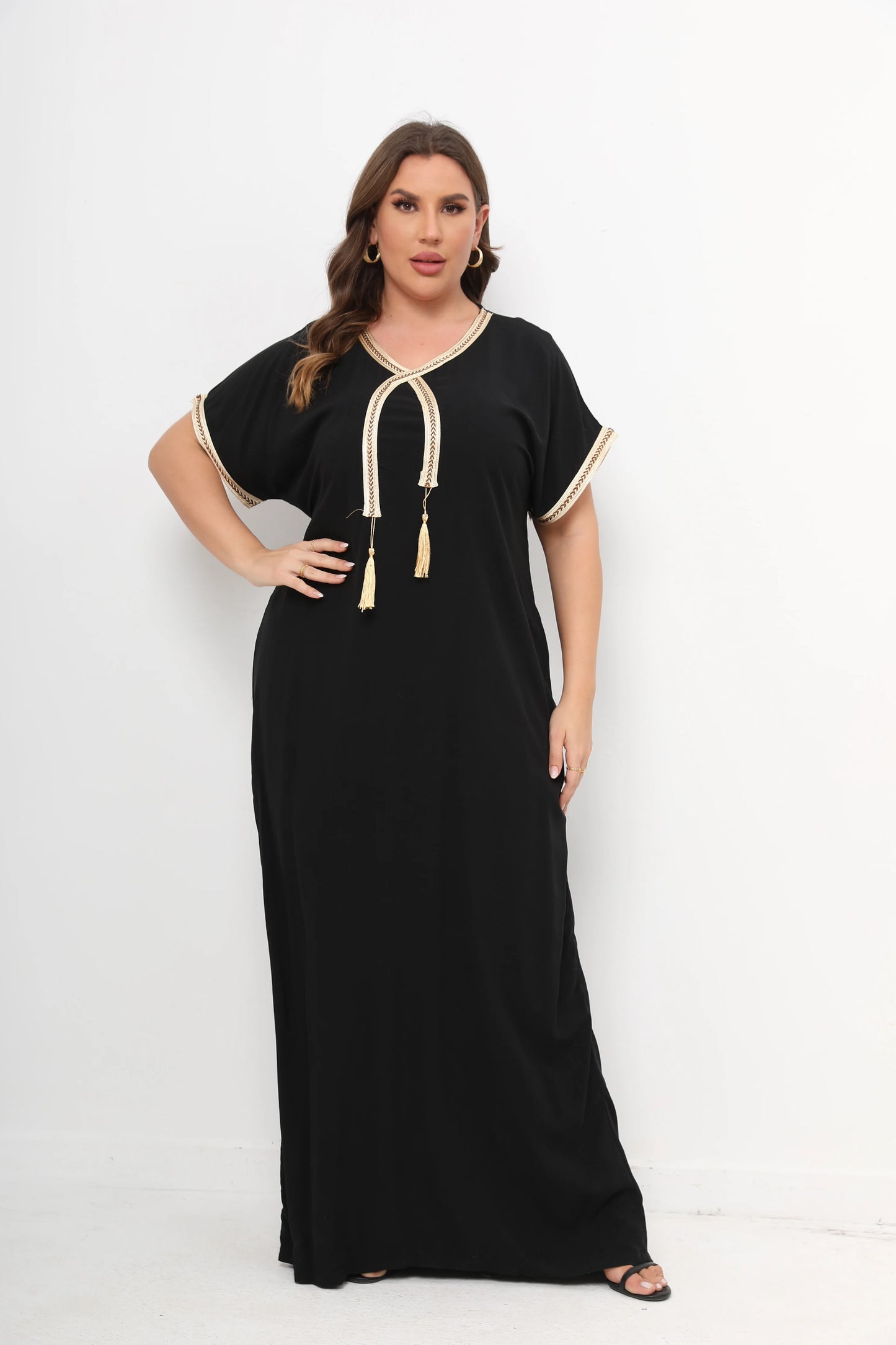 New Style African Abayas  Plus Size Moroccan For Women 100% Cotton O-neck Jilbab Kaftan Loose Dress Short Sleeves  Cover up