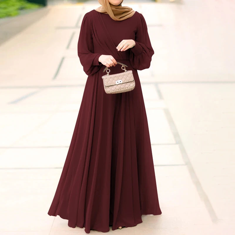 Women Spring Sundress ZANZEA Fashion Solid Muslim Dress Casual Abaya Marocain Turkish Robe Femme Lantern Sleeve Maxi Vestidos