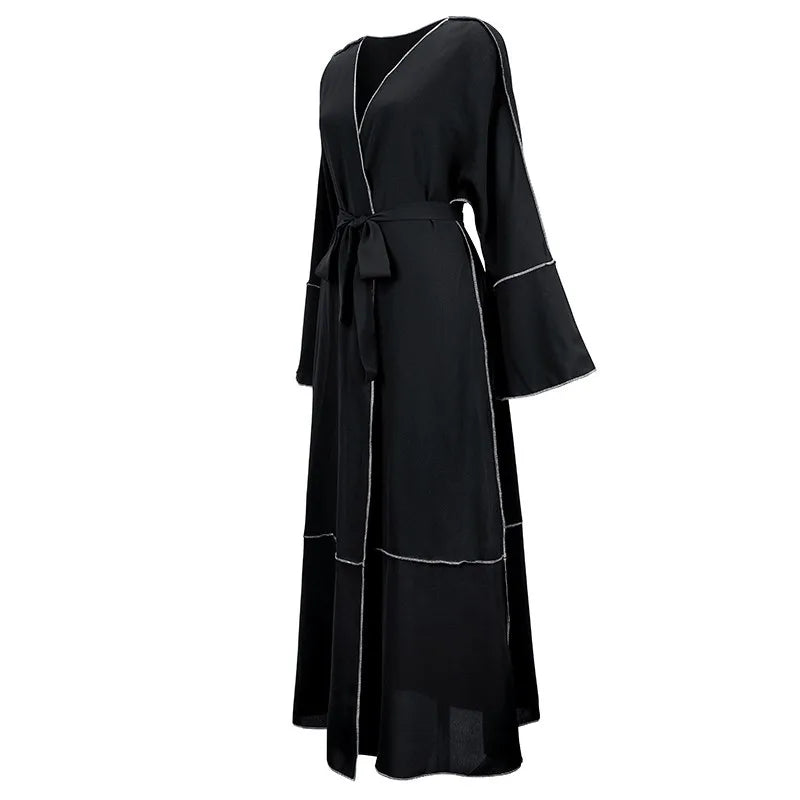 Women Autumn 2024 New Muslim Dress Fashion With Belt Open Kaftan Dubai Abaya Türkiye Cardigan Muslim Sets Islamic Clothing