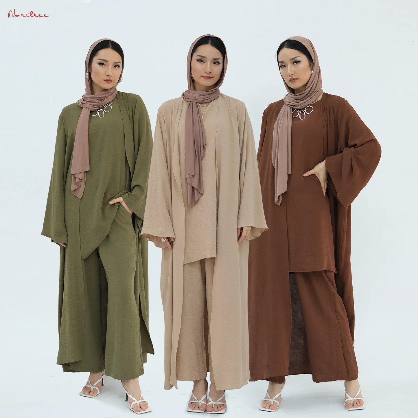 3Pieces Ramadan Eid Djellaba Suits Abaya Dubai 3 pieces Dress + Pants Muslim Sets Dress Abaya Dubai Muslim Islam Abayas WY2041