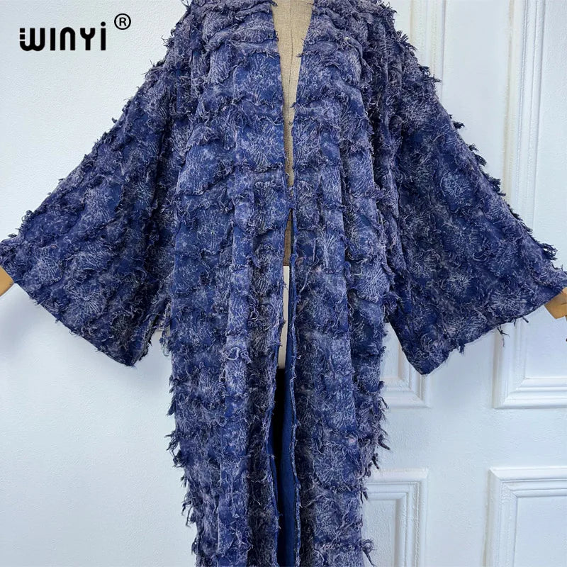 WINYI cotton Waste soil wind tie-dyed cardigan for women OverCoat elegant kimono long down coat kimono maxi dress open abaya