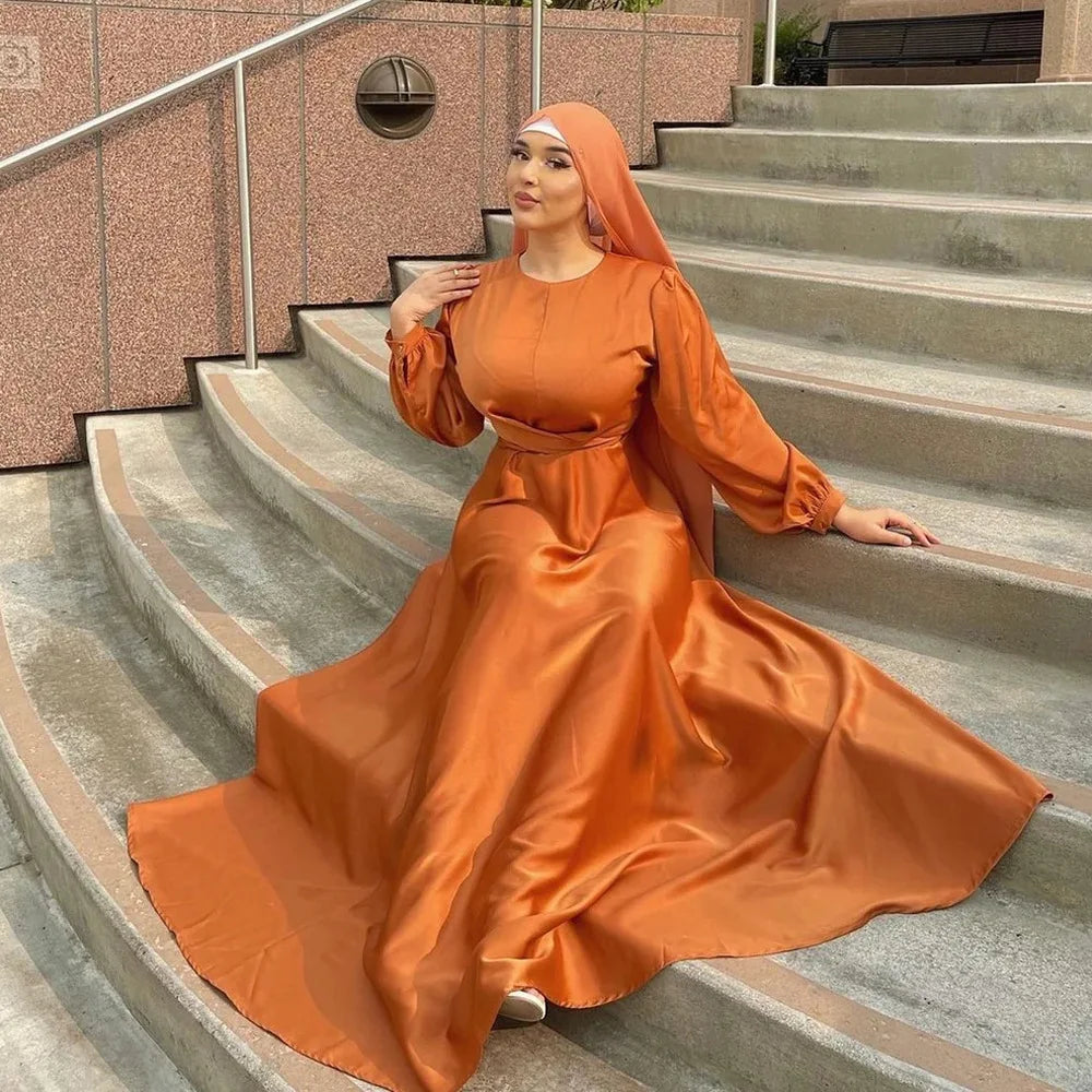 Eid Muslim Solid Color Robe Ankle Dress Abaya Women Party Dresses Ramadan Abayas Caftan Kaftan Elegant Vestidos Jalabiya