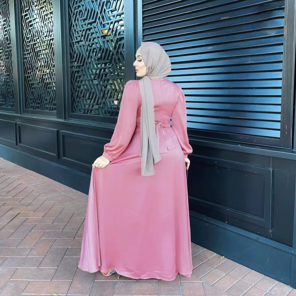 Eid Muslim Solid Color Robe Ankle Dress Abaya Women Party Dresses Ramadan Abayas Caftan Kaftan Elegant Vestidos Jalabiya