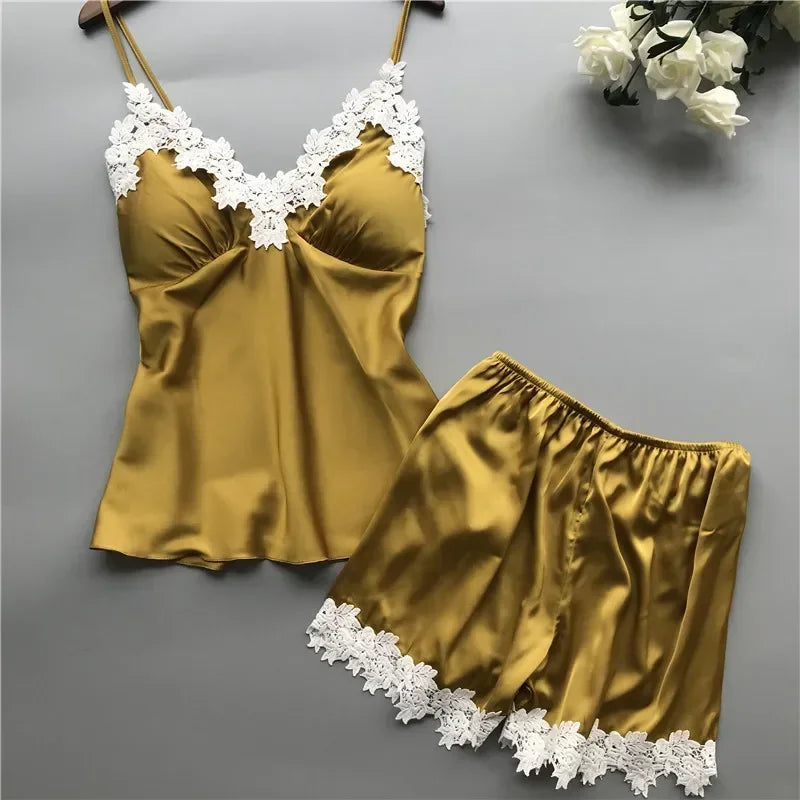 Women Clothing Sets Summer Plus Size Sexy Silk Pajamas Ladies Suspenders Nightdress Ice Silk Women Pajamas Female Home Service