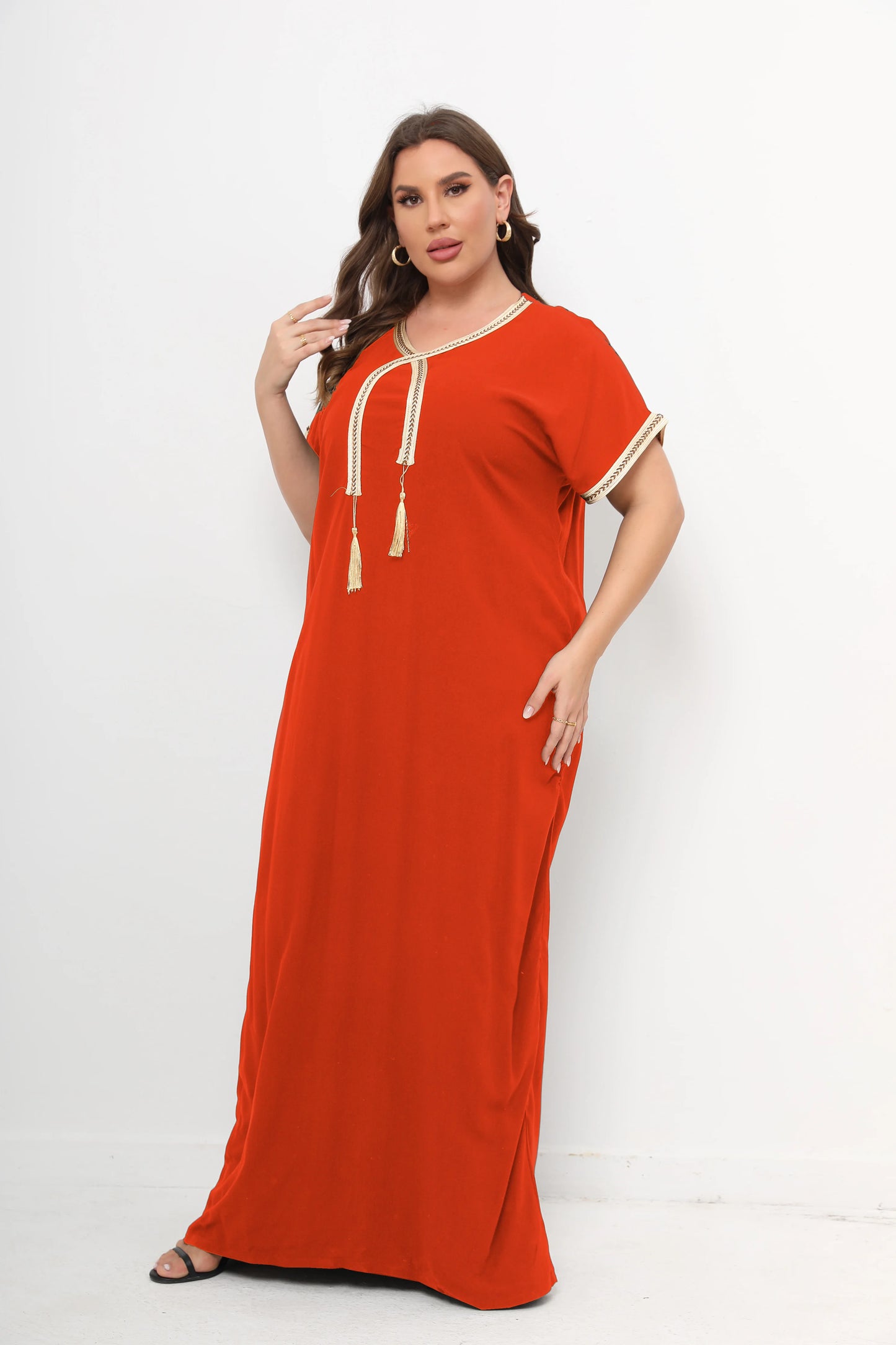 New Style African Abayas  Plus Size Moroccan For Women 100% Cotton O-neck Jilbab Kaftan Loose Dress Short Sleeves  Cover up