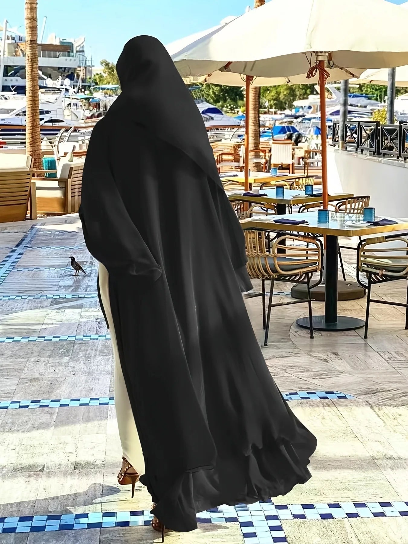 Women Eid Muslim Sets Two Pieces Ruffles Sleeve Long Robe Cardigan Arab Dubai Abaya Musulman Ensemble Solid Vestidos Abayas