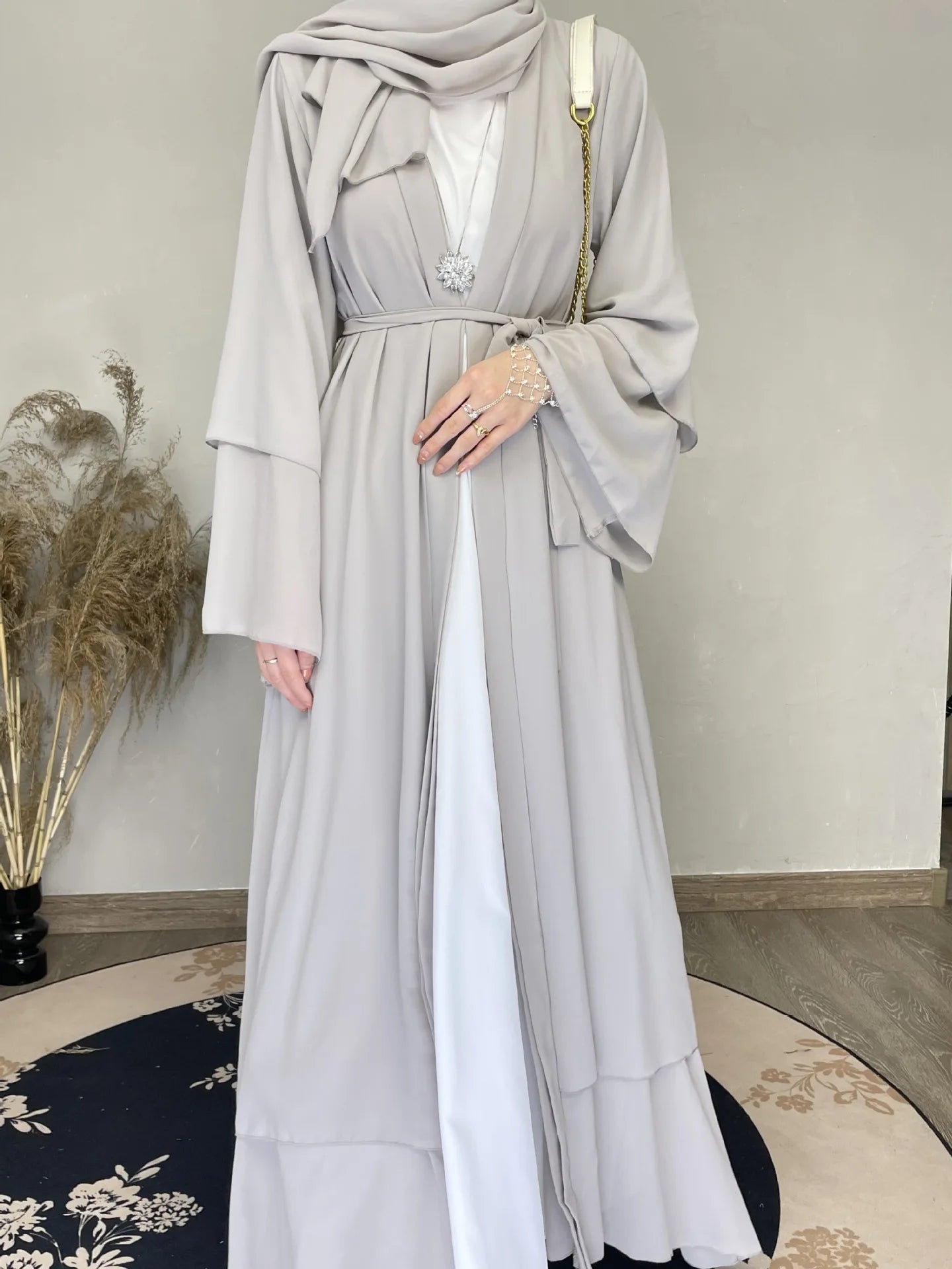 Women Eid Muslim Sets Two Pieces Ruffles Sleeve Long Robe Cardigan Arab Dubai Abaya Musulman Ensemble Solid Vestidos Abayas