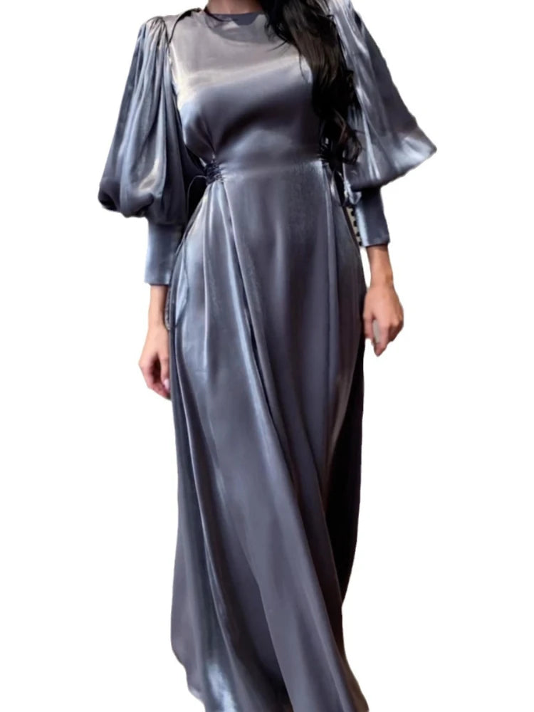 Eid Sliky Satin Muslim Dress for Women Abaya Morocco Party Dresses Ramadan Lace-up Abayas Kaftan Islam Dubai Arab Long Robe 2024