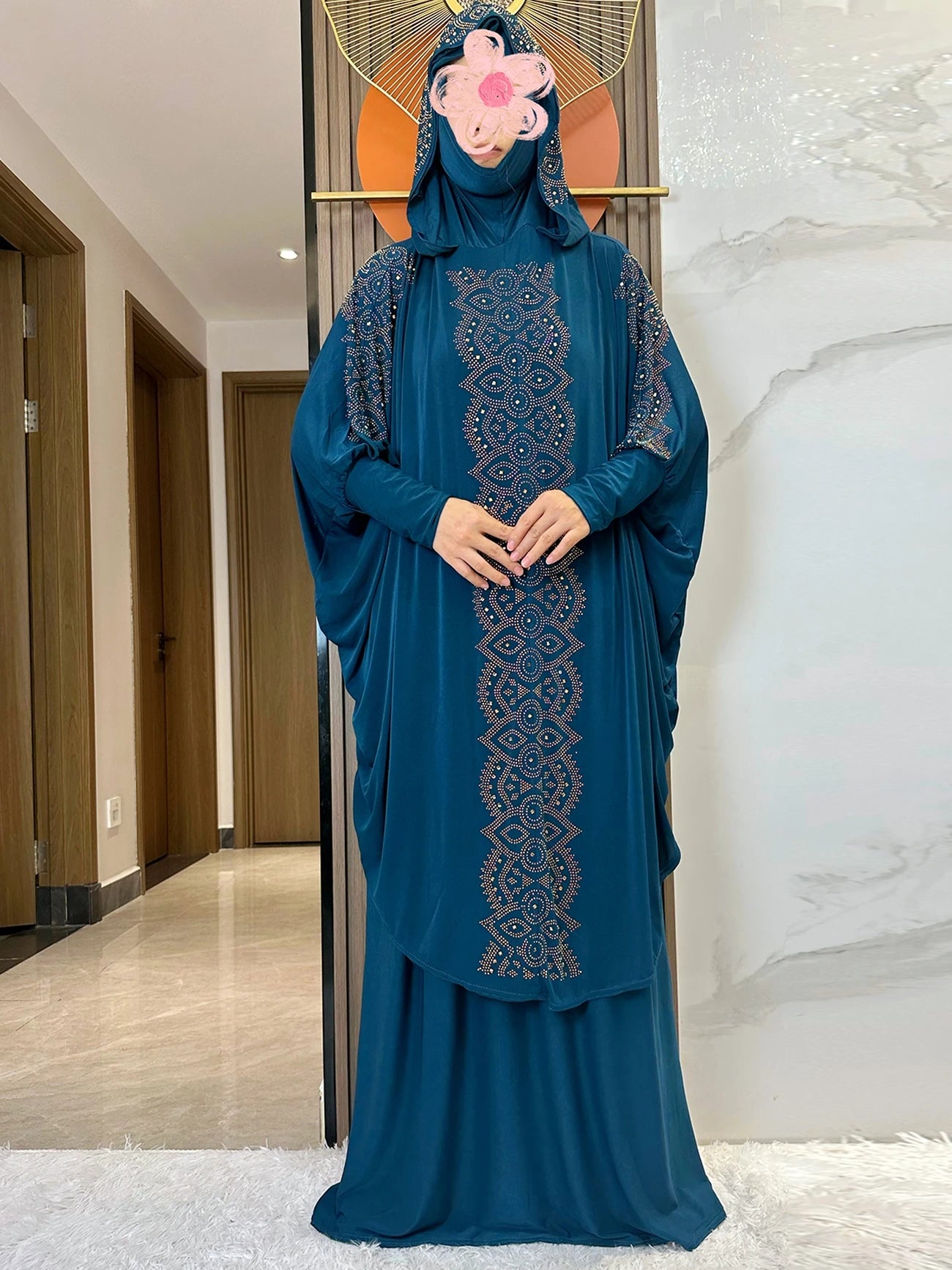 New Dubai Ramadan Muslim Women's Prayer Set Hooded Hijab With the Long Skirt Turkey-African Dubai Islam Lady Cloth Kaftan Abaya