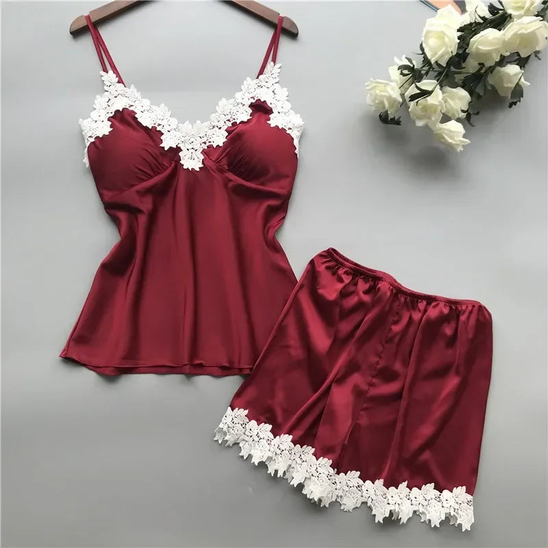 Women Clothing Sets Summer Plus Size Sexy Silk Pajamas Ladies Suspenders Nightdress Ice Silk Women Pajamas Female Home Service