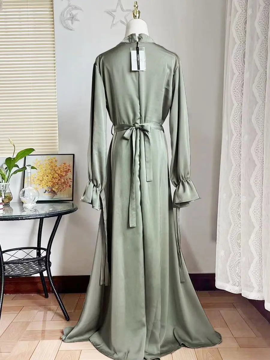 Ramadan Eid Fashion Muslim Dress Silky Soft Robe Musulmane Abaya Elegant Silky Muslim Arab Worship Service Clothing WY1461