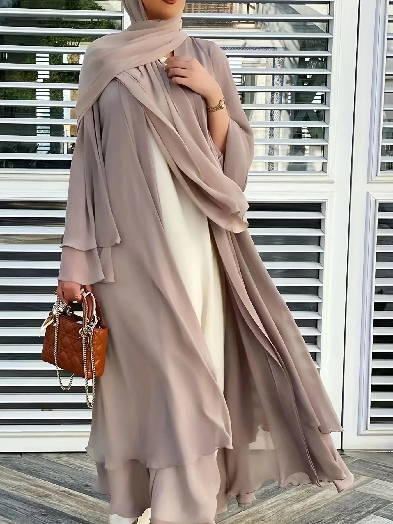 Women Eid Muslim Sets Two Pieces Ruffles Sleeve Long Robe Cardigan Arab Dubai Abaya Musulman Ensemble Solid Vestidos Abayas