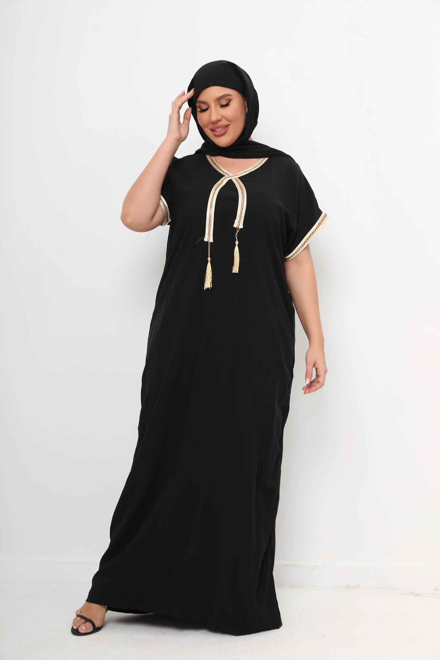 New Style African Abayas  Plus Size Moroccan For Women 100% Cotton O-neck Jilbab Kaftan Loose Dress Short Sleeves  Cover up