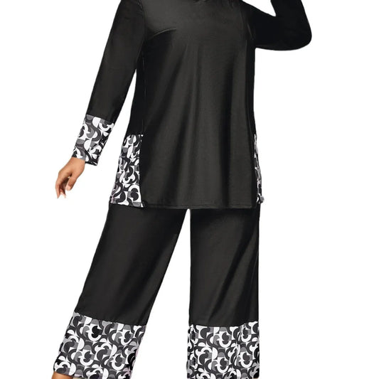 Women Muslim Swimwear Maple Leaf Printing Lslamic Clothes Hijab Long Sleeves Sport Swimsuit Burkinis Bathing Suit Abaya