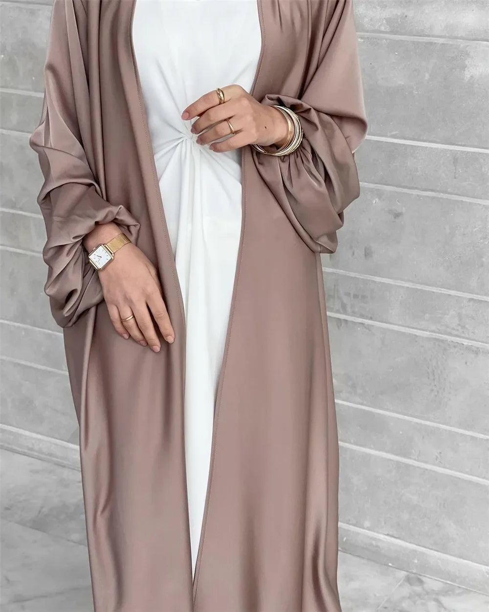 Satin Open Abaya Kimono Turkey BubbleSleeve Plain Abayas for Women Dubai 2023 Muslim Dress Islam Modest Outfit Kaftan Hijab Robe