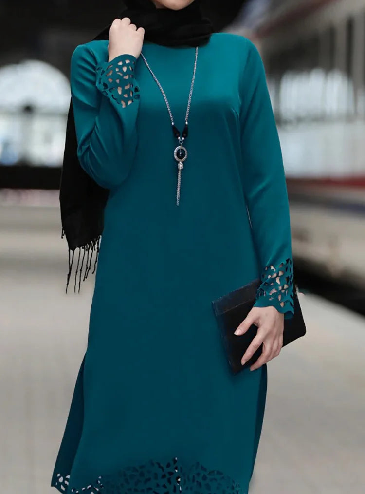 2025 Women Muslim Abaya Sets Fashion Hollow Out Long Sleeve Dreess and Pants Two Pieces Women Islamic Clothing Arab Dubai Kaftan