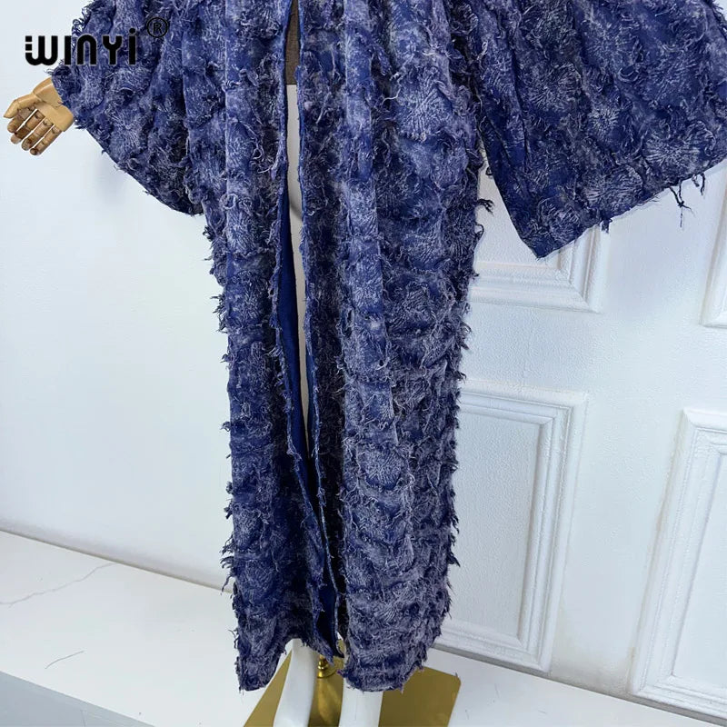 WINYI cotton Waste soil wind tie-dyed cardigan for women OverCoat elegant kimono long down coat kimono maxi dress open abaya