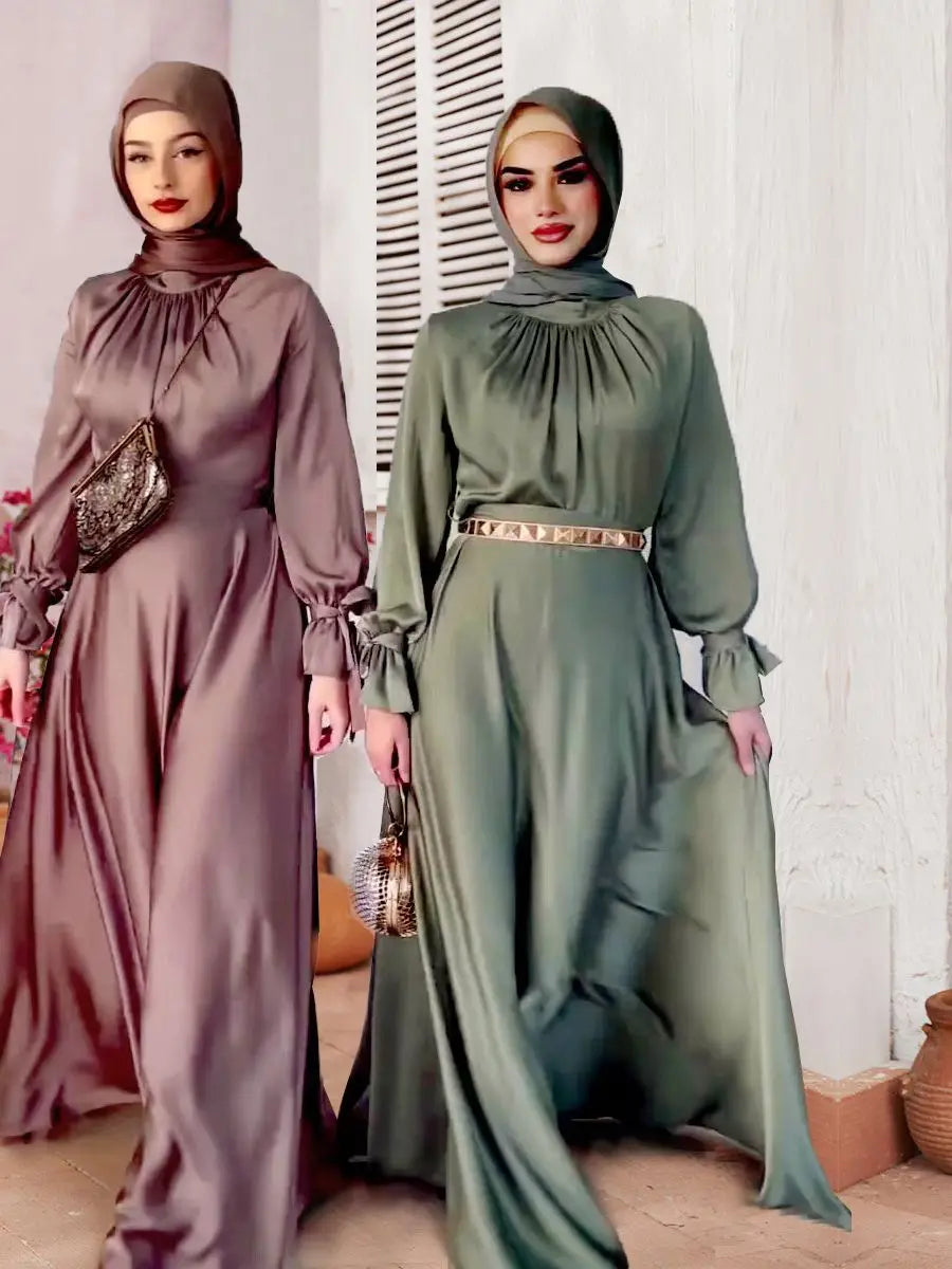 Ramadan Eid Fashion Muslim Dress Silky Soft Robe Musulmane Abaya Elegant Silky Muslim Arab Worship Service Clothing WY1461