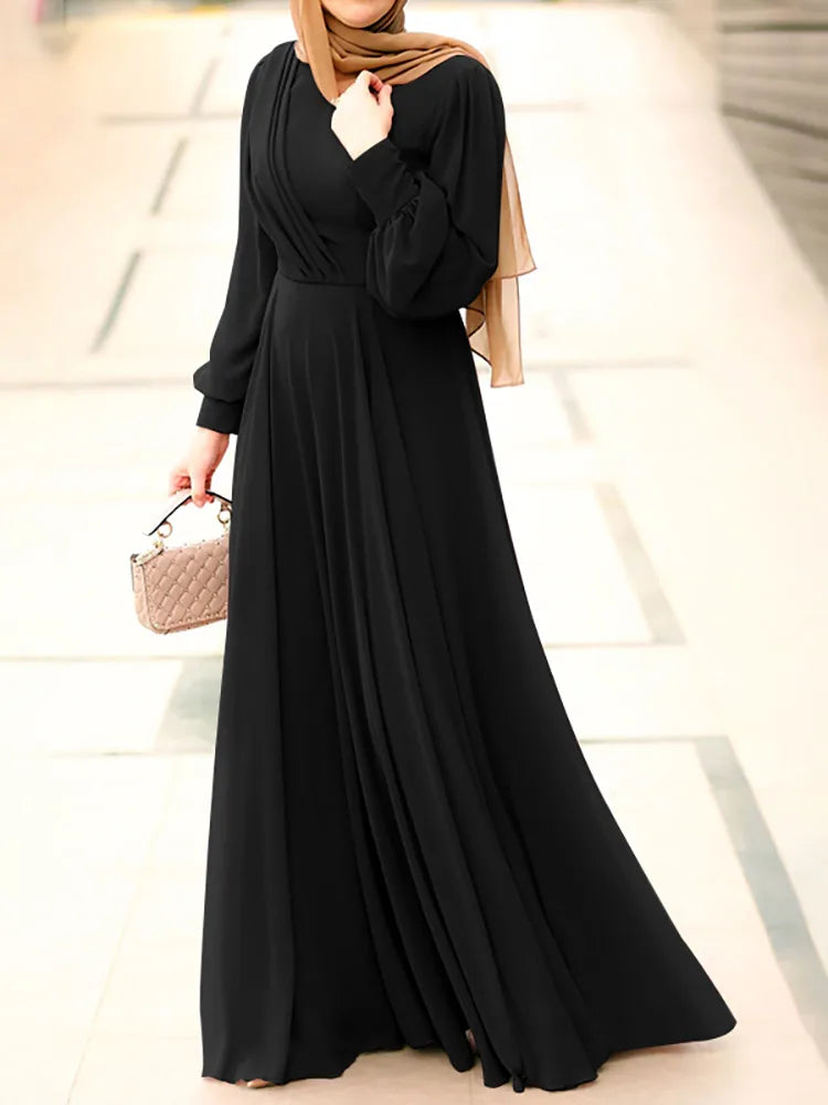 Women Spring Sundress ZANZEA Fashion Solid Muslim Dress Casual Abaya Marocain Turkish Robe Femme Lantern Sleeve Maxi Vestidos