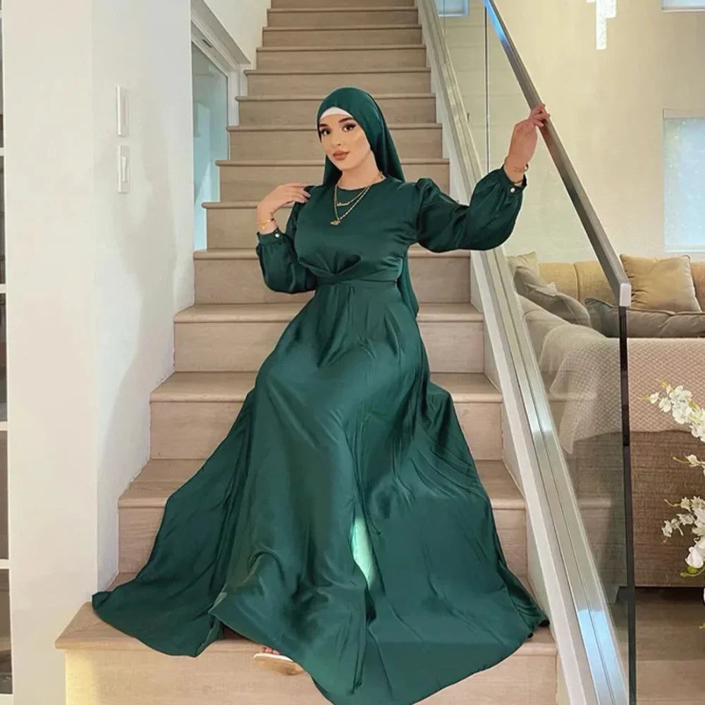 Summer Satin Abaya for Women Muslim Wrap Hijab Dress Eid Ramadan Abayas Dubai African Dresses Turkey Islamic Modest Kaftan Robe