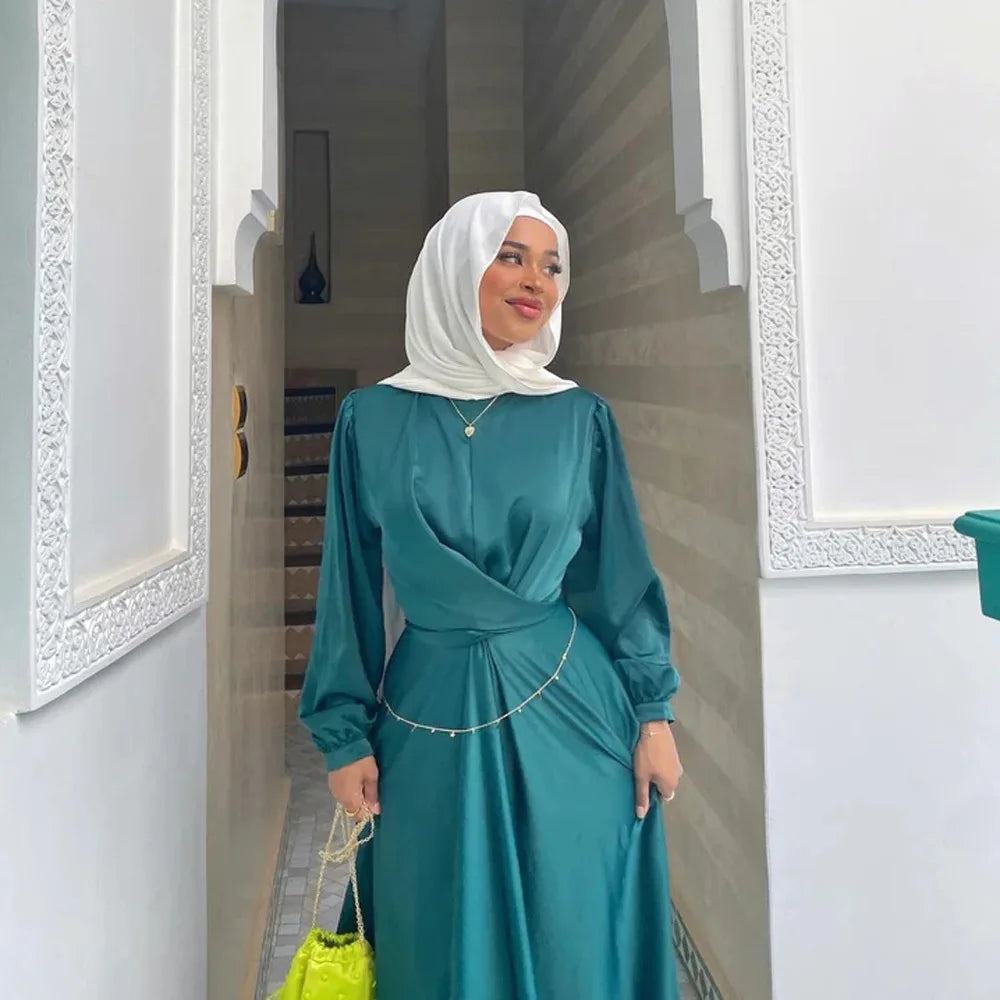 Eid Muslim Solid Color Robe Ankle Dress Abaya Women Party Dresses Ramadan Abayas Caftan Kaftan Elegant Vestidos Jalabiya