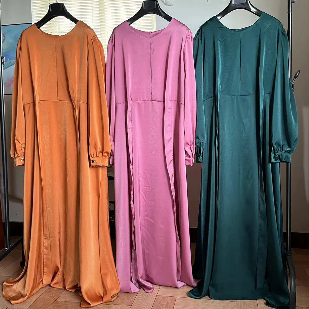 Eid Muslim Solid Color Robe Ankle Dress Abaya Women Party Dresses Ramadan Abayas Caftan Kaftan Elegant Vestidos Jalabiya