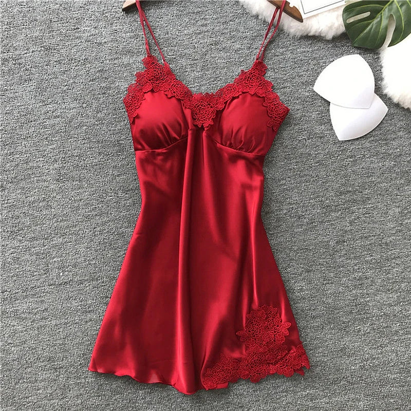 Women Sexy Lingerie Silk Lace Robe Dress Soft And Breathable Nightdress Nightgown Sleepwear