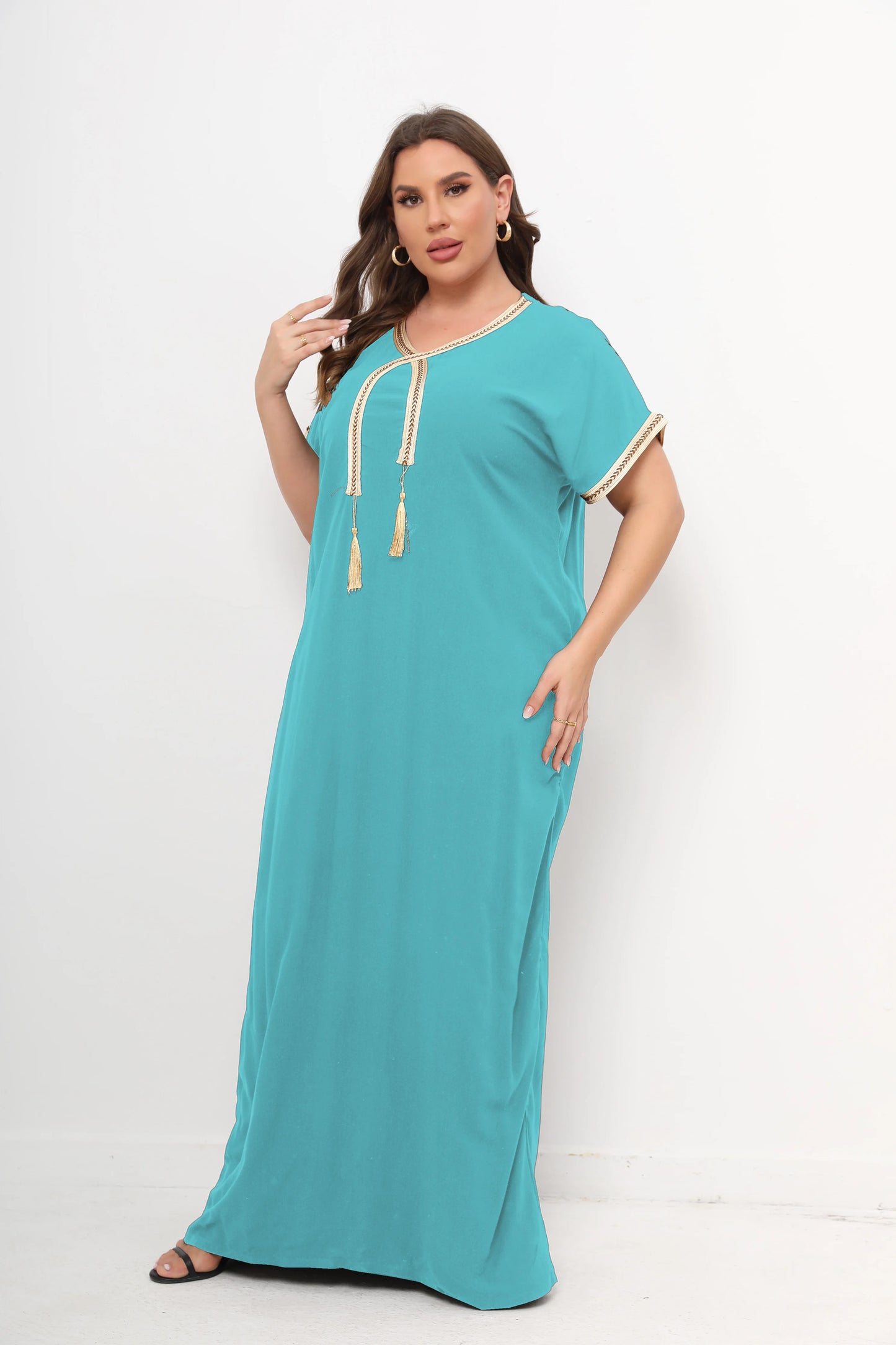 New Style African Abayas  Plus Size Moroccan For Women 100% Cotton O-neck Jilbab Kaftan Loose Dress Short Sleeves  Cover up