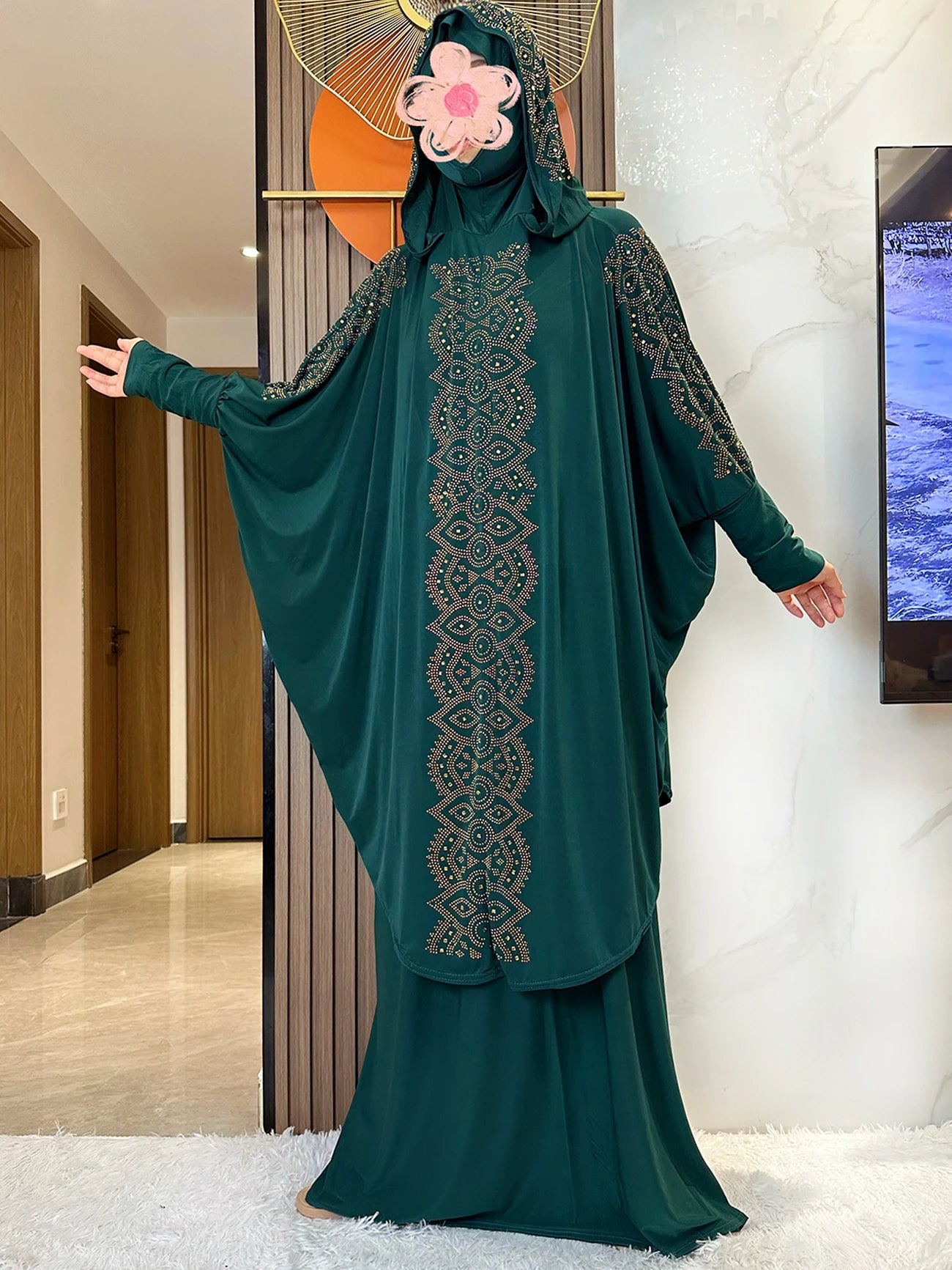 New Dubai Ramadan Muslim Women's Prayer Set Hooded Hijab With the Long Skirt Turkey-African Dubai Islam Lady Cloth Kaftan Abaya