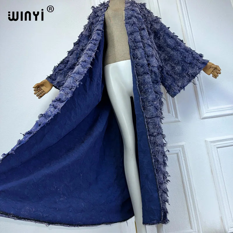 WINYI cotton Waste soil wind tie-dyed cardigan for women OverCoat elegant kimono long down coat kimono maxi dress open abaya