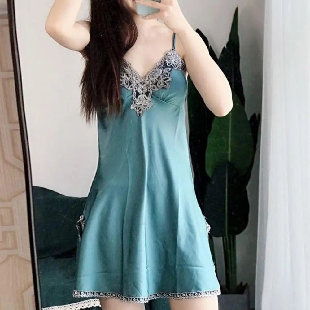 5 Pcs/Set Women Pajamas Suit Nightgown Nightdress Top Shorts Pants Set Silky Satin Lace Patchwork Loose Thin Women Sleepwear Set