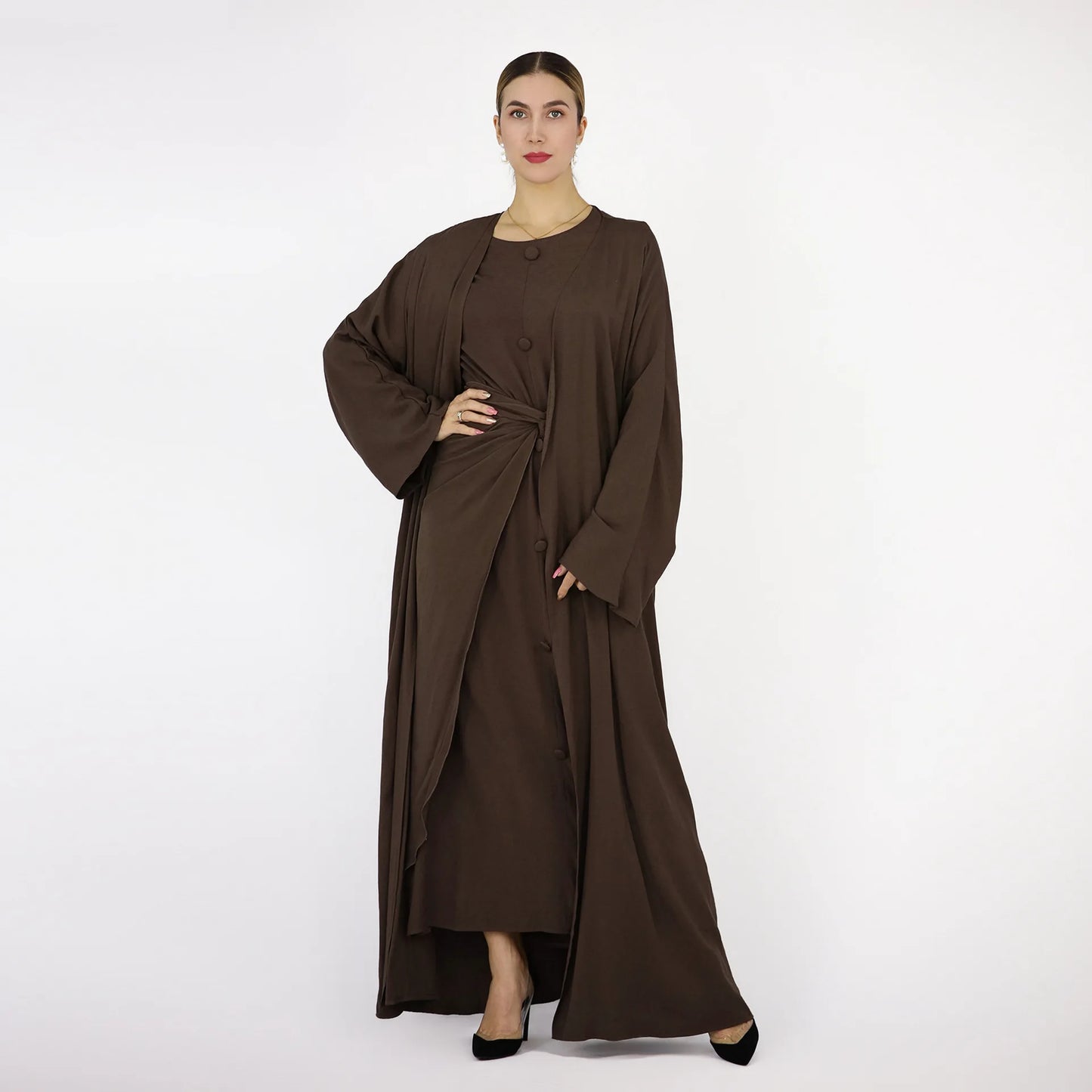 Fashion Muslim Kimono Abaya Cardigan Ramadan Dubai Turkey Eid Dress Islamic Loose Comfortable Solid Three Piece Set for Women