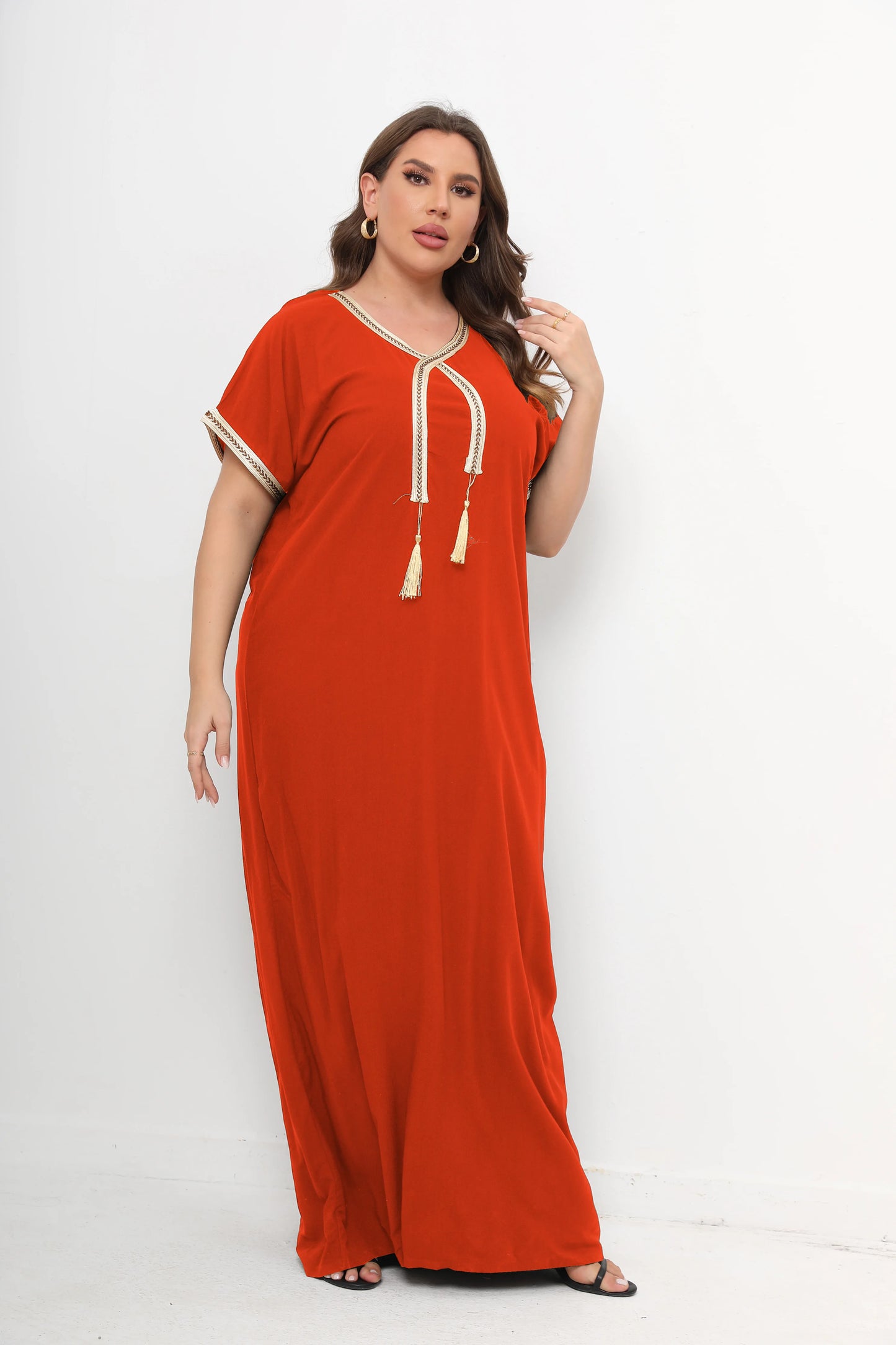 New Style African Abayas  Plus Size Moroccan For Women 100% Cotton O-neck Jilbab Kaftan Loose Dress Short Sleeves  Cover up