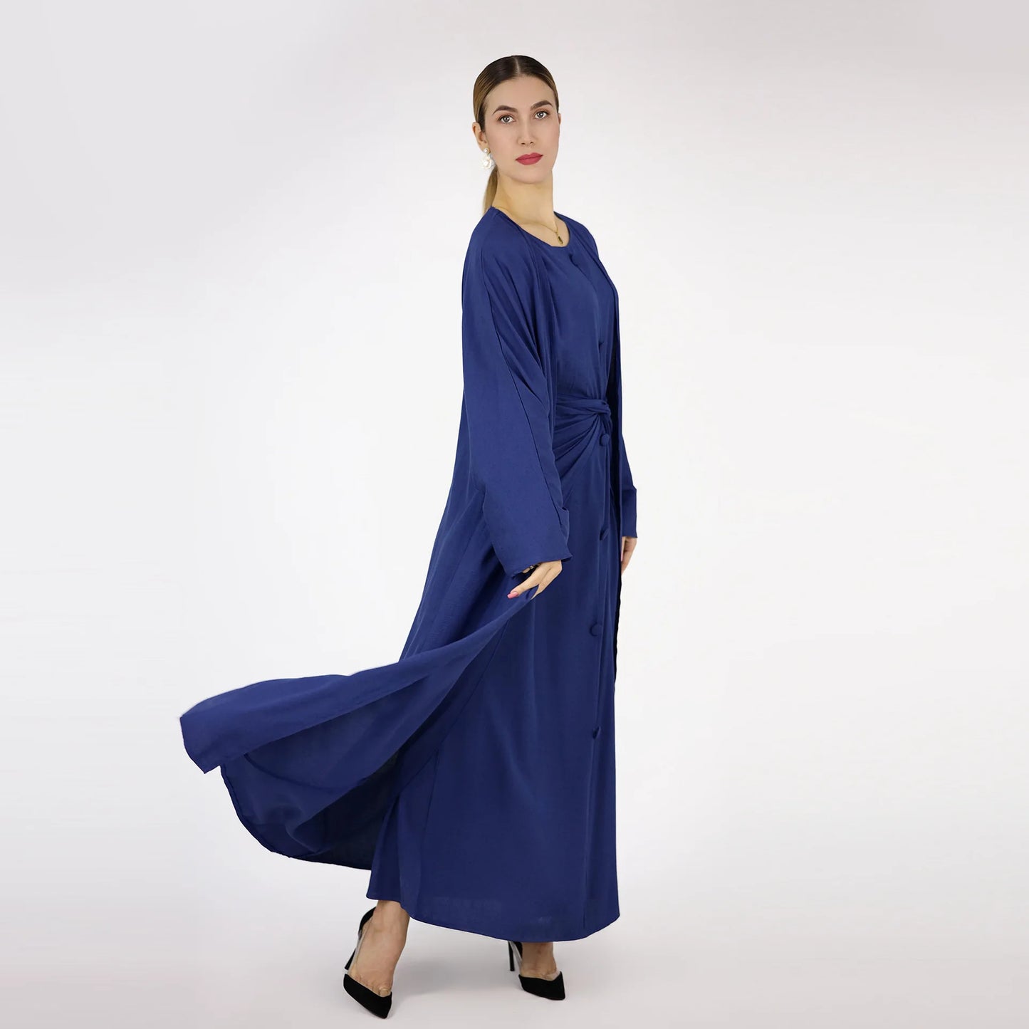 Fashion Muslim Kimono Abaya Cardigan Ramadan Dubai Turkey Eid Dress Islamic Loose Comfortable Solid Three Piece Set for Women