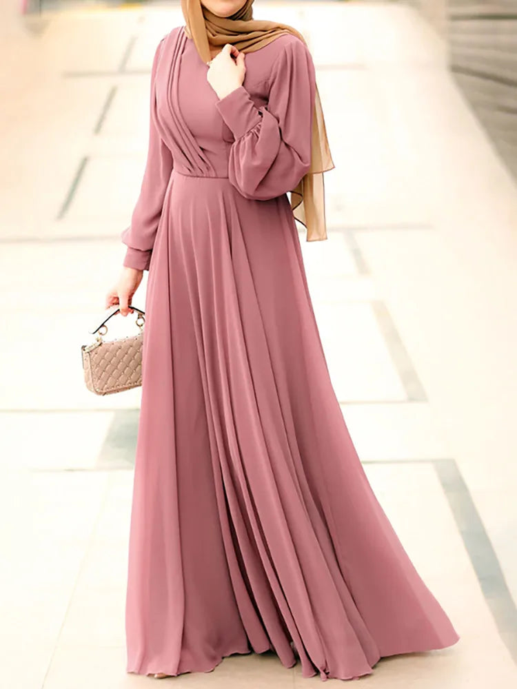 Women Spring Sundress ZANZEA Fashion Solid Muslim Dress Casual Abaya Marocain Turkish Robe Femme Lantern Sleeve Maxi Vestidos