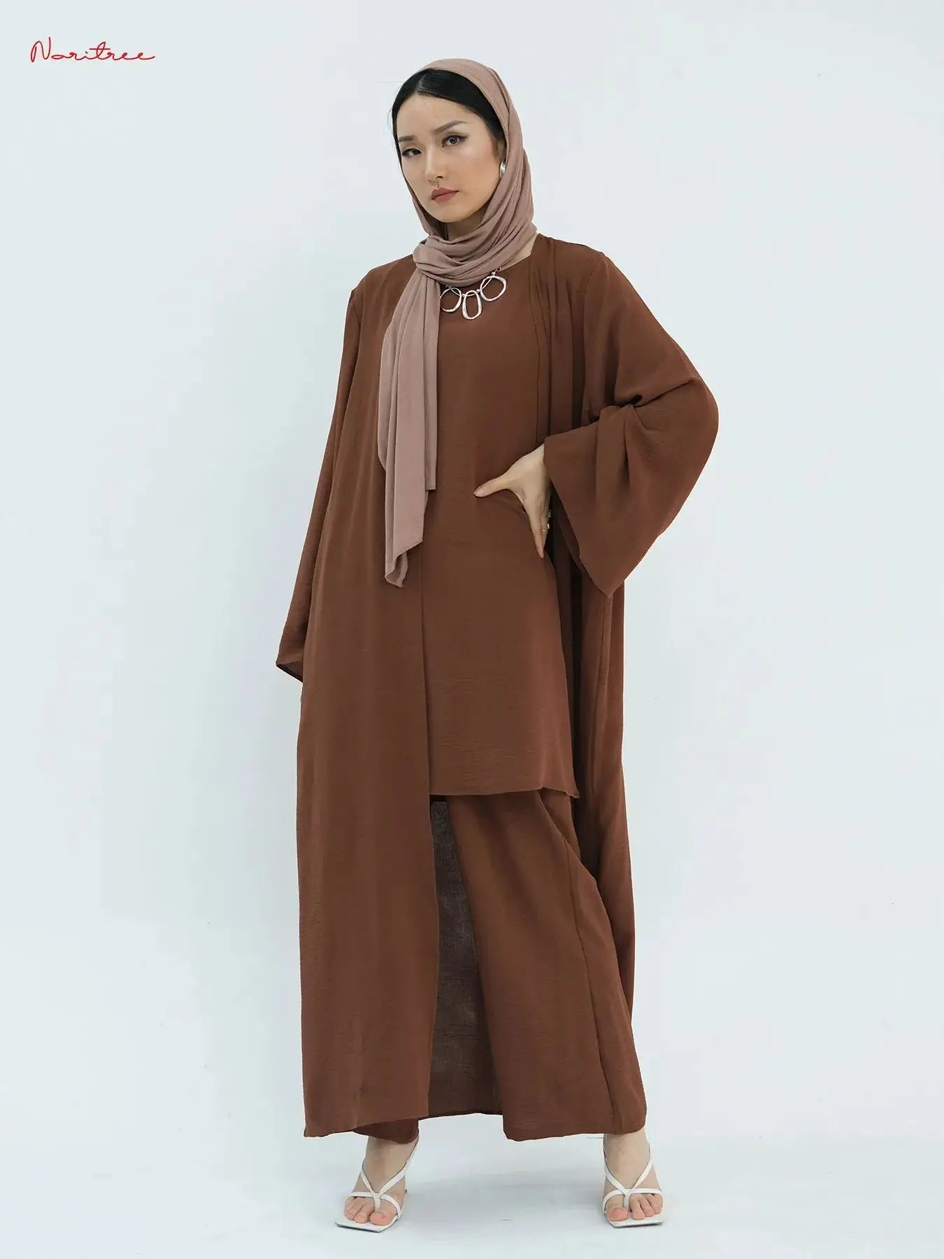 3Pieces Ramadan Eid Djellaba Suits Abaya Dubai 3 pieces Dress + Pants Muslim Sets Dress Abaya Dubai Muslim Islam Abayas WY2041