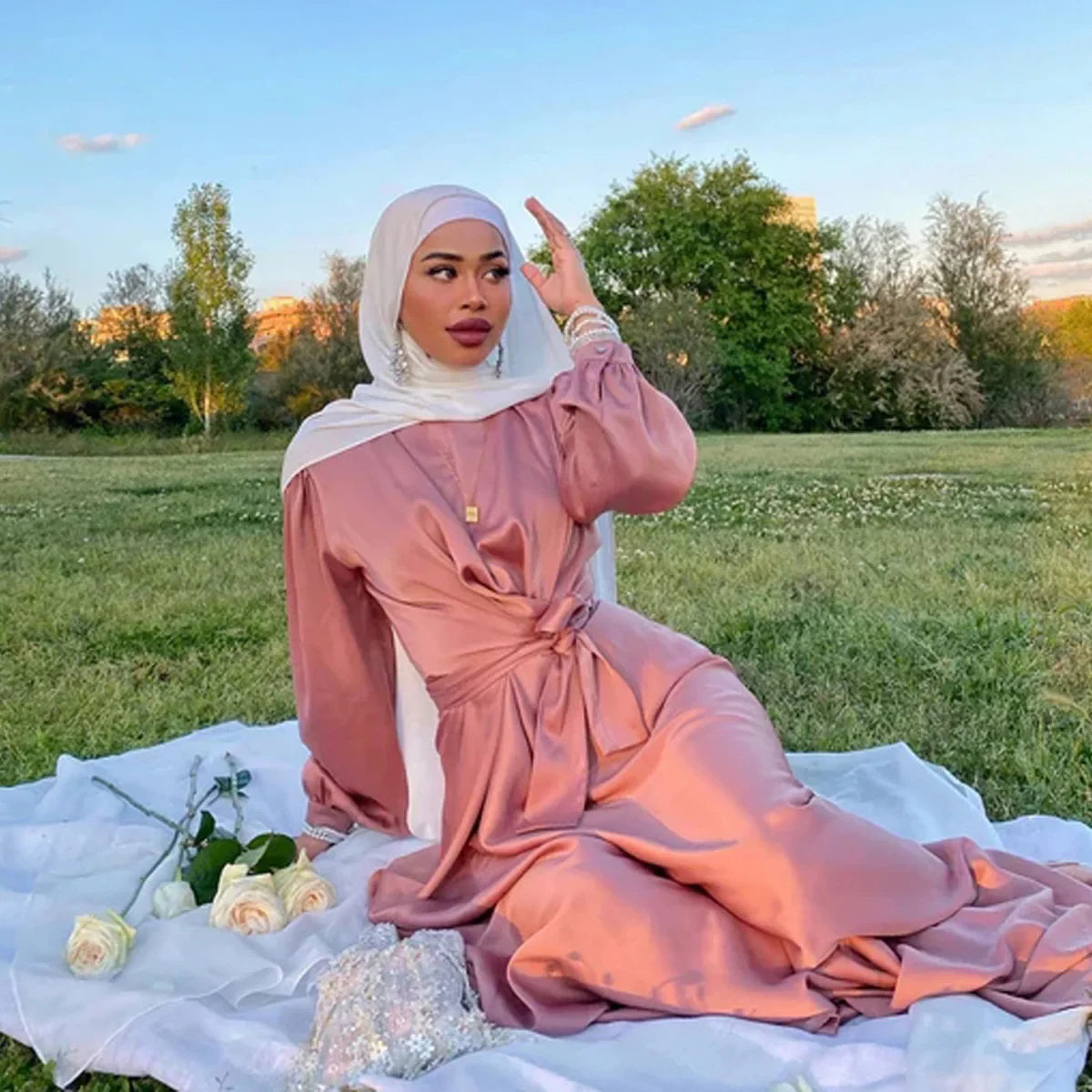 Summer Satin Abaya for Women Muslim Wrap Hijab Dress Eid Ramadan Abayas Dubai African Dresses Turkey Islamic Modest Kaftan Robe