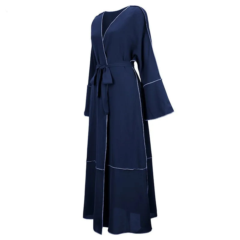 Women Autumn 2024 New Muslim Dress Fashion With Belt Open Kaftan Dubai Abaya Türkiye Cardigan Muslim Sets Islamic Clothing