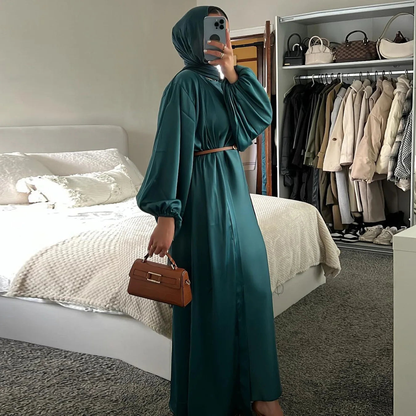 Eid Muslim Jalabiya Dress for Women Satin Abaya 2 Piece Set Ramadan Long Dresses Abayas Woman Belt Robe Caftan Vestidos Largos