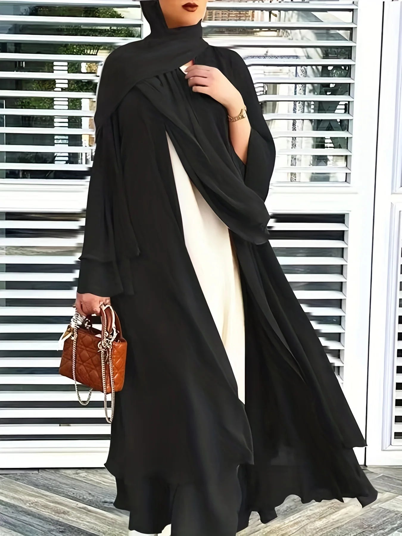 Women Eid Muslim Sets Two Pieces Ruffles Sleeve Long Robe Cardigan Arab Dubai Abaya Musulman Ensemble Solid Vestidos Abayas