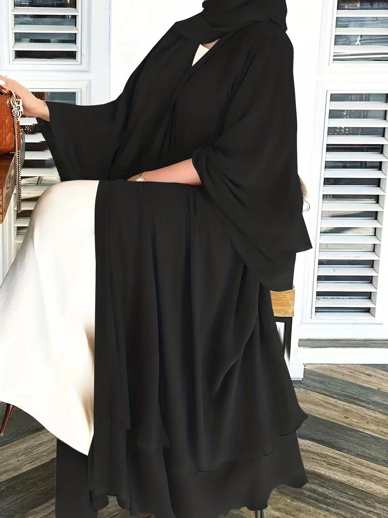 Women Eid Muslim Sets Two Pieces Ruffles Sleeve Long Robe Cardigan Arab Dubai Abaya Musulman Ensemble Solid Vestidos Abayas