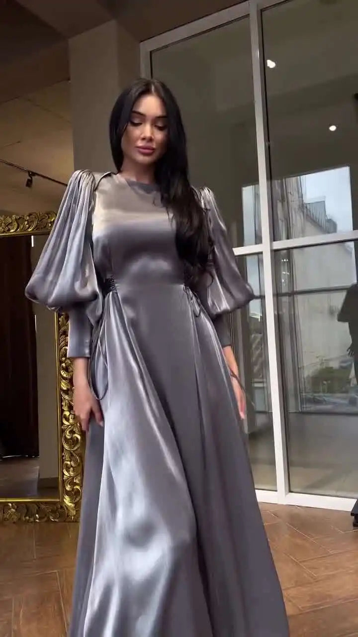 Eid Sliky Satin Muslim Dress for Women Abaya Morocco Party Dresses Ramadan Lace-up Abayas Kaftan Islam Dubai Arab Long Robe 2024