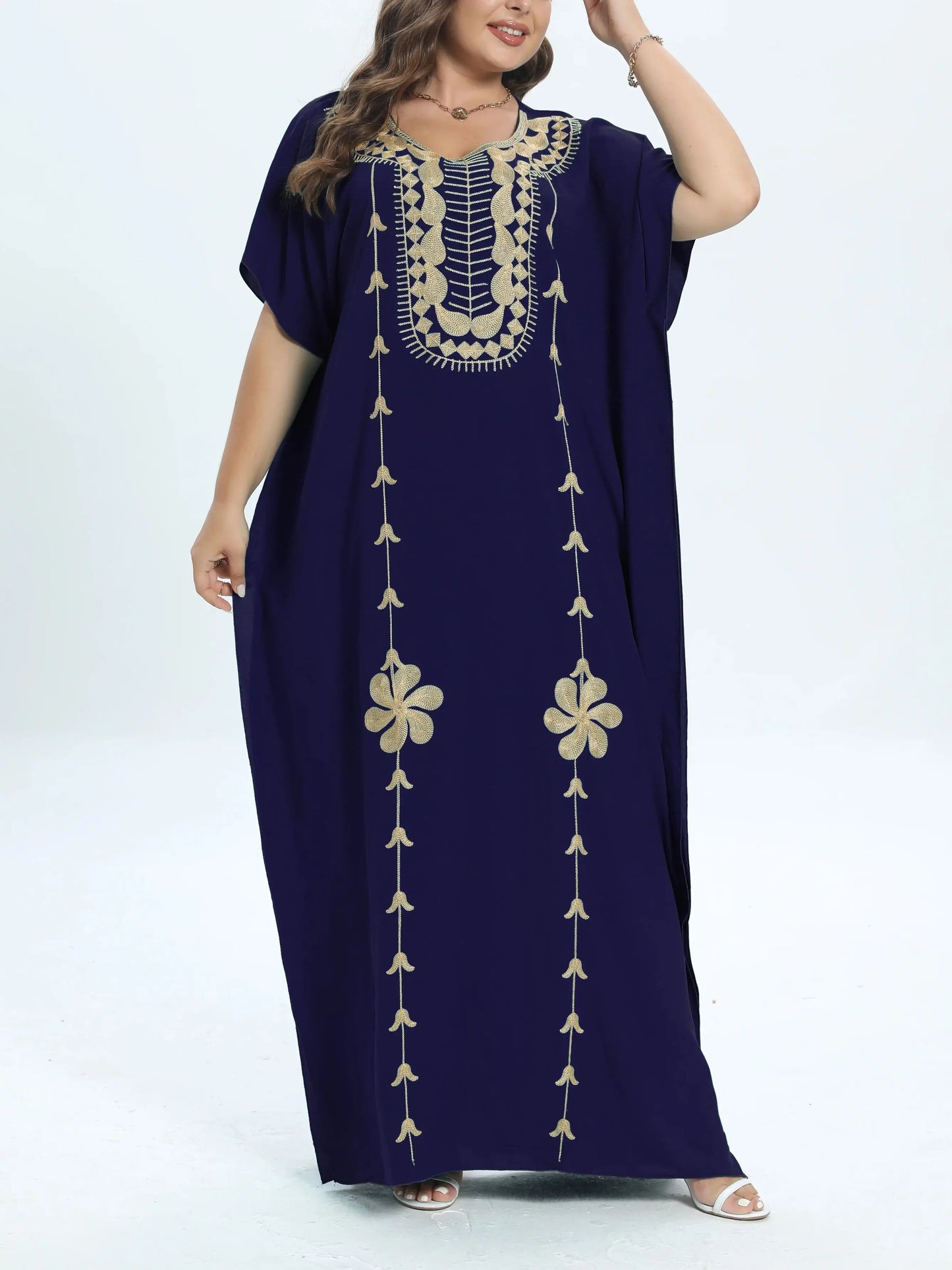 African Plus Size Dashiki Cotton Traditional Dress Abaya For Womens Moroccan Loose For Women's Kaftan Short Sleeve Cover up