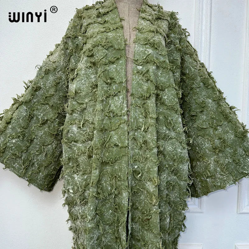 WINYI cotton Waste soil wind tie-dyed cardigan for women OverCoat elegant kimono long down coat kimono maxi dress open abaya